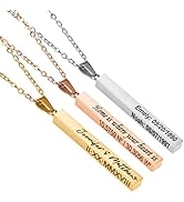 Personalized bar necklace for women, custom 3D 4 sided engraved stainless steel name plate neckla...