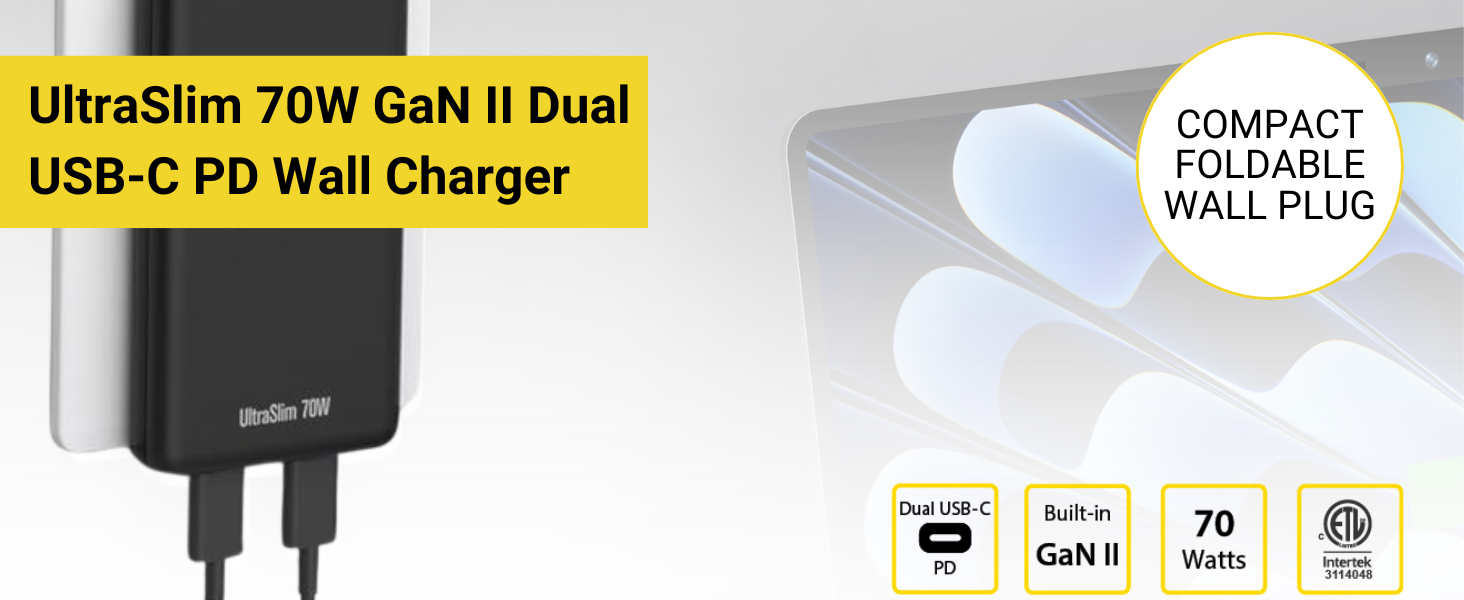 ultraslim 70w dual wall charger black