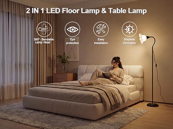 Short Floor Reading Lamps for living room with Adjustable Gooseneck Bendable