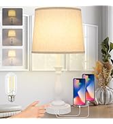 Farmhouse Table Lamp Touch Control 3-Way Dimmable Table Lamp, Modern Nightstand Lamp with 2 USB P...