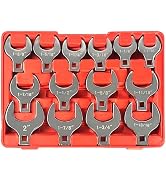 C&T 14-Piece 1/2” Drive Jumbo Crowfoot Wrench Set, SAE Sizes from 1-1/16" to 2" with Storage Tray...