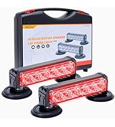 BooYu Red Magnetic Wireless Flashing Strobe Light for Police Car, Fire Trucks Vehicles, Battery O...