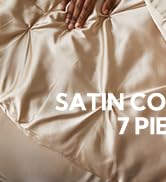 MR&HM Satin Comforter Queen 7 Pieces - Luxurious Pinch Pleat Bedding Set with Comforter, Flat She...