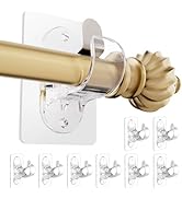 No Drill Curtain Rod Brackets, (8 Pack) Self Adhesive Curtain Rod Holders No Screw Nail-Free, Adj...