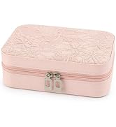 RQQM Travel Jewelry Case, Floral Embossed jewelry boxes for women, PU Leather Small Jewelry Organ...