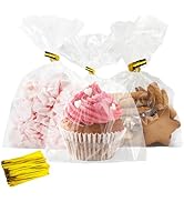 Cidenbio 100 PCS Cellophane Treat Bags, Koudindg 5x7 In Clear Cellophane Gift Bags with Twist Tie...