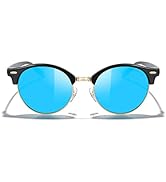 MERRY'S Round Polarized Sunglasses for Women Men Classic Retro Half Frame Aluminum Temples