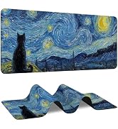 Starry Night Cat Large Gaming Mouse Pad,Black Cat Extended Desk Mat with Stitched Edges,Waterproo...