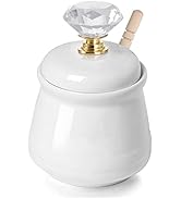 ONTUBE Ceramic Honey Pot with Dipper and Crystal Lid, Honey Jar Container Dispenser for Home Kitc...