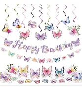 HonuGoGo 27-Piece Butterfly Birthday Party Decoration Kit – Romantic Centerpieces, Coasters, Swir...