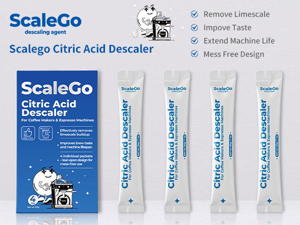 Scalego Citric Acid Descaler remove limescale, improve taste, extend machine life, mess free design