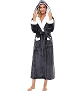 iniber Plush Robes for Women, Womens Robe Long, Fuzzy Fluffy Soft Warm Fleece Hooded Bathrobe