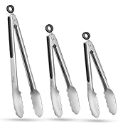 HOTEC Stainless Steel Kitchen Tongs Set of 3-7", 9" and 12", Locking Metal Food Tongs Non-Slip Grip