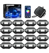 MICTUNING C1 16 Pods RGBW LED Rock Lights - Multicolor Underglow Neon Light Kit with Bluetooth Co...