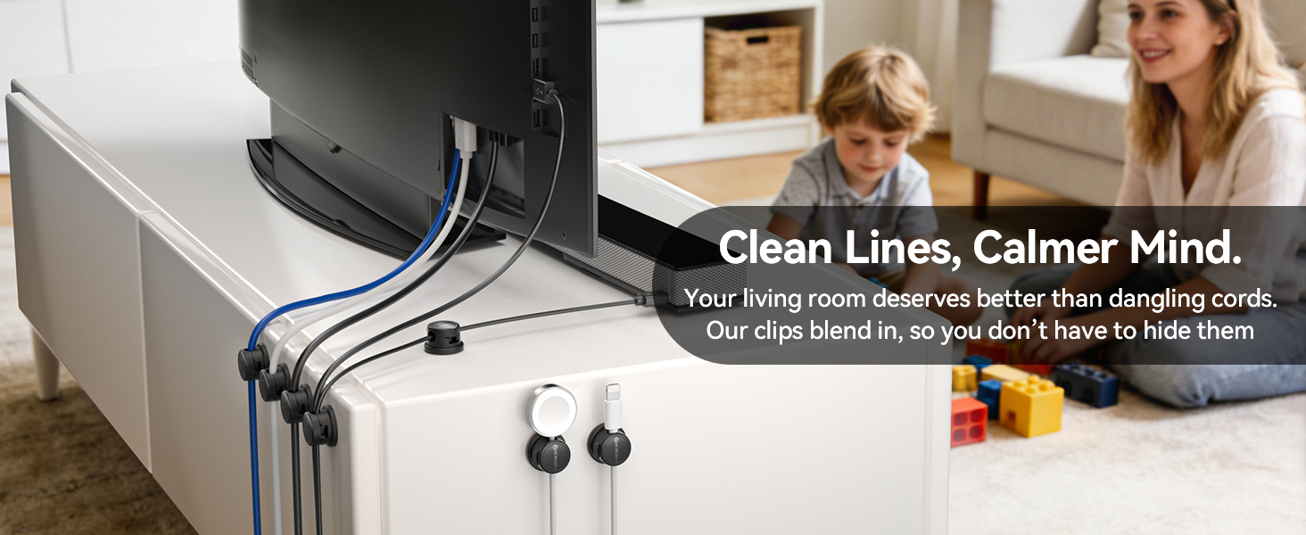 Magnetic snap-lock cable holder for one handed access, phone charger cord organizer, smart home