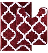 Olanly Bathroom Rugs Set 2 Piece Microfiber Bath Shower Mat and U-Shaped Toilet Rug, Machine Wash...
