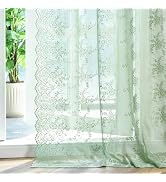 Kotile Sage Green Lace Curtains 84 Inches Long for Living Room, Rustic Vine Floral Knitted Spring...