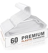 HOUSE DAY White Plastic Hangers 60 Pack, Plastic Clothes Hangers Space Saving, Sturdy Clothing No...