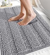OLANLY Thick Bathroom Rugs 30x20, Extra Soft Absorbent Chenille Striped Bath Rugs, Rubber Backing...