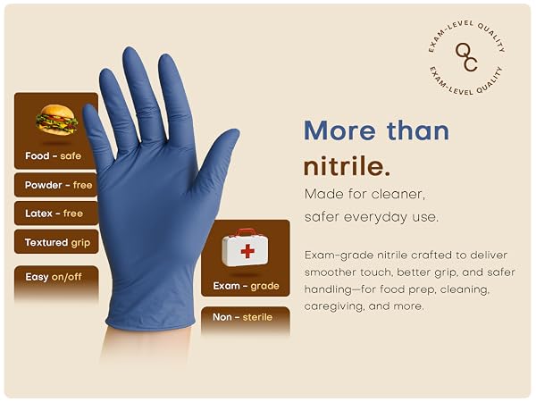 Exam-grade nitrile deliver smoother touch better grip safer handling food prep cleaning caregiving