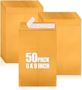 ACSTEP 6x9 Catalog Envelopes 50 Pack, Yellow Mailing Envelope with Gummed Seal, Printable Kraft M...