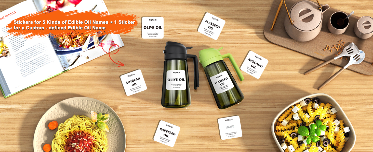 Oil Sprayer for Cooking, 2 in 1 Olive Oil Dispenser Bottle for Kitchen, Cooking oil stickers