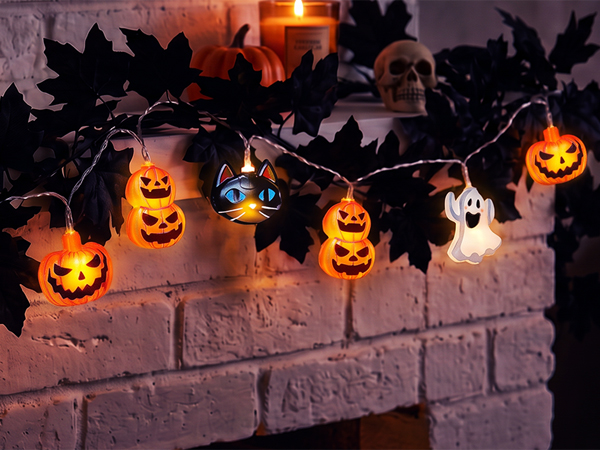 Halloween string lights for fireplace mantel and indoor home decor