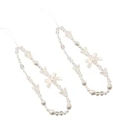 2Pcs White Mobile Phone Lanyard Universal Phone Chain Black Bow, Pearl Beaded Phone Lanyard Wrist...