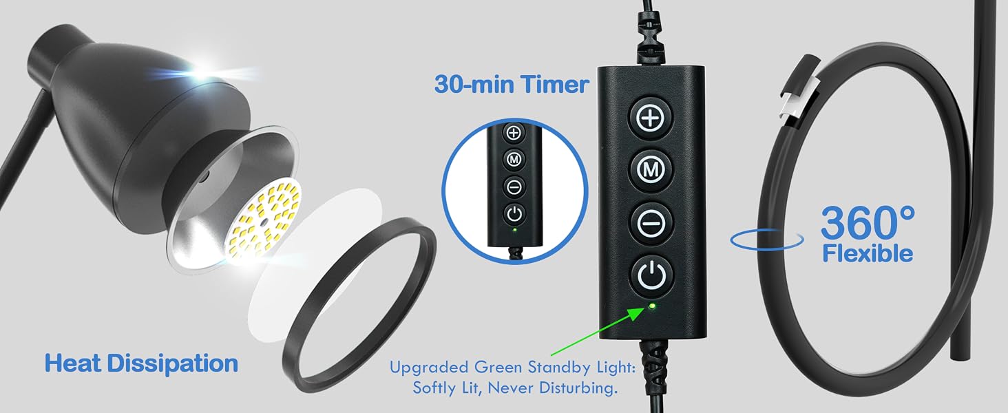 Desk Lamp Reading Light LED Clamp Lamp Flexible Gooseneck Clip on Light for Bed Bedside
