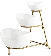 3 Tier Serving Stand Oval Serving Bowl with Metal Rack, Tied Serving Tray Food Display Dessert Ap...