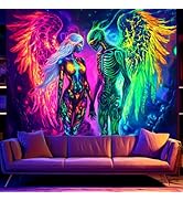 BSFHH Black Light Tapestry – UV Reactive Glow in the Dark Wall Hanging, Long-Haired Woman and Ani...