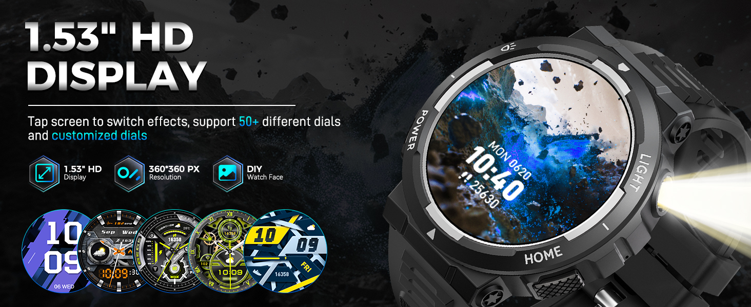 Military Smart Watch for Men Flashlight Tactical Smartwatch Fitness Watch 3ATM Waterproof