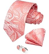 HISDERN Ties for Men Paisley Tie and Pocket Square Cufflinks Set Formal Classic Floral Necktie Ha...