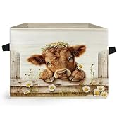 Ghoaoivo Rustic Daisy Floral Highland Cow Storage Box Bins, Highland Cow Gifts Collapsible Storag...