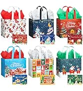 JMANNI Gift Bags (6pc) - Christmas Bags with Tissue Paper & Cards, Non-Woven, Durable, Reusable, ...