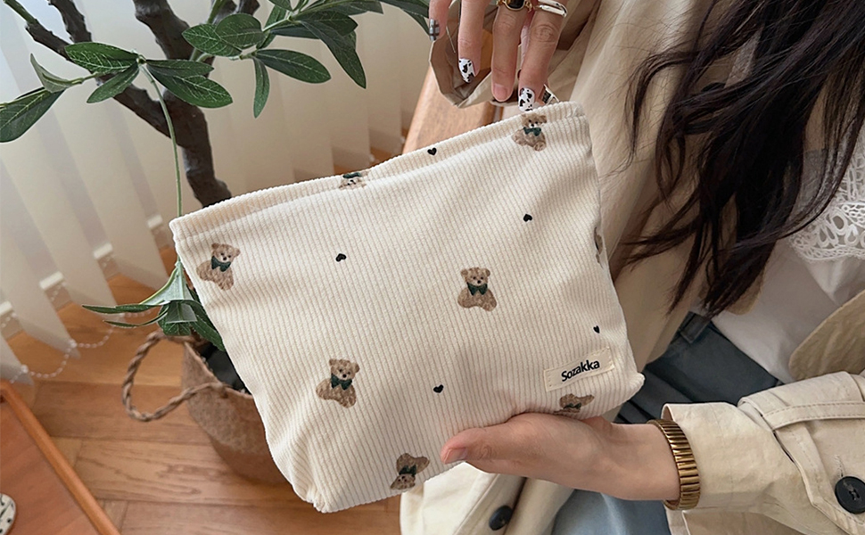 Cute Small Soft Corduroy Zipper Makeup Bag for Purse