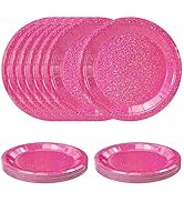 SietDESEO 50 PCS Iridescent Hot Pink Paper Plates 7 Inch Dessert Plates Holographic Hot Pink Disp...