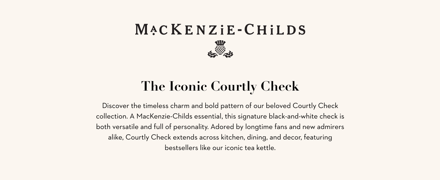 The MacKenzie-Childs logo on a beige background. Text reads: MacKenzie-Childs.