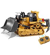 KIDMARKT 9-Channel Metal RC Bulldozer - Realistic Remote Control Kids Construction Play Toys with...