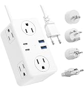 Kakyanill European Travel Plug Adapter, EU/UK/US Travel Plug Adapter Power Strip, 6 AC Outlets, 4...