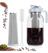 QHH Cold Brew Coffee Maker, 64 oz Wide Mouth Mason Jar Pitcher with Stainless Steel Filter, Pour ...