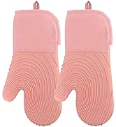 Tayfeim Silicone Oven Mitts - Pink Oven Mitts Heat Resistant 500F 13.6 in Soft Lining Waterproof ...