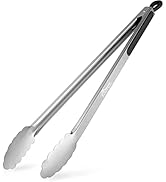 HOTEC Stainless Steel Kitchen Tongs - 16 inch Barbecue Tongs, Locking Metal Food Tongs Non-Slip G...