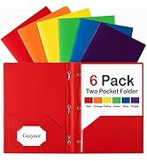 6 Pack Plastic Folders with Pockets and Prongs, 2 Pocket Folders with Fasteners, Heavy Duty Poly ...