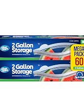 2 Gallon Storage Bags - 60 Count, Resealable Thick Plastic Food Storage Bags - Microwave-Safe, Ze...