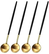 DEHOV 4 PCs 6.7 Inches Brush Gold Stainless Steel 304 Iced Tea Spoons With Black Handle,Long Hand...