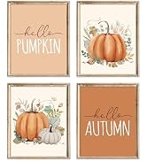 FYSUIMU 4Pcs Fall Wall Art Prints Hello Autumn Pumpkin Eucalyptus Leaves Art Poster Modern Thanks...