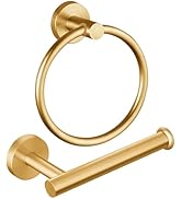 Brushed Gold Bathroom Hardware Set, Towel Ring & Toilet Paper Holder, Stainless Steel SUS304, Han...