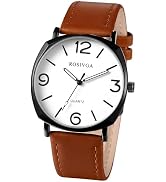 Avaner Men's Leather Strap Watches: Easy Reader Big Face Analog Quartz Large Dial Wrist Watches