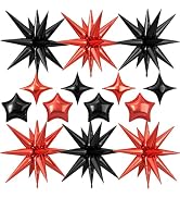 14pcs Black Red Star Balloons, Mixed Star Foil Balloon, 22Inch Explosion Stars Balloons with 10In...